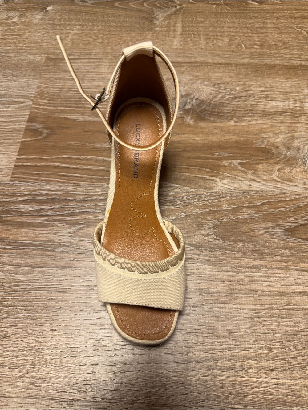 Lucky Brand Cream Cork Wedge Sandals Espadrille Ankle Strap Boho Neutral